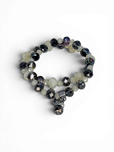 Pulseira 2v. de cristais off white e grafite