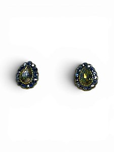 Brinco gota o. velho com strass jet hematite e gota fumê