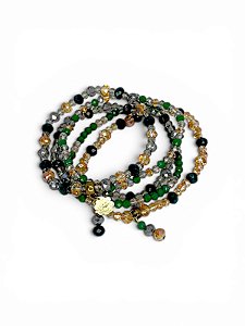 Pulseira 5v. de cristais verde, lt colorad e black diamont