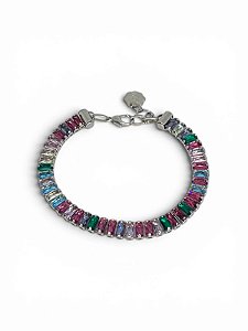 Pulseira niquel de riviera baguete colorida