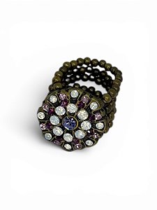 Anel 4v. de bolinhas com flor de strass white opal e ametist