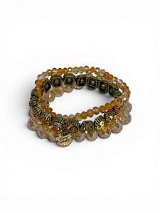 Pulseira 3v. de cristais lt colorad e strass smoket topaz e lt colorad