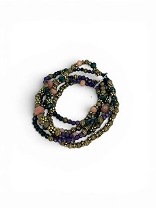 Pulseira 5v. de abs o. velho e cristais roxo, verde e nude