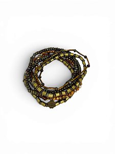 Pulseira 8v. de cristais, missangas e canutilhos em tons marrons