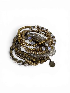 Pulseira 8v. de abs o. velho dourada e strass grande e cristal