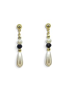 Brinco dourado com pérola e cristal roxo