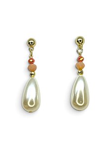 Brinco dourado com cristal e pérola gota grande