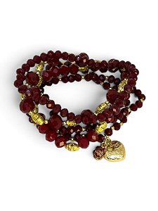 Pulseira 5v. de cristais marsala com entremeios dourados