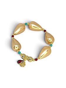 Pulseira 1v. de pérola champanhe com cristais e ping. gota vinho