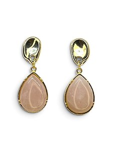 Brinco dourado com pingente de gota com pedra natural