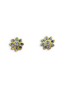 Brinco flor dourada com strass lt safire