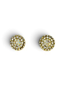 Brinco dourado redondo com strass cristal e furtacor