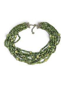 Colar curto 9v. de missangas e pérolas em tons de verde