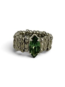 Anel níquel com navete de strass verde