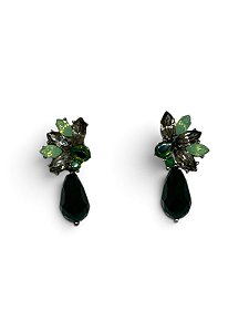 Brinco gota de cristal verde com navetes black diamont e verde