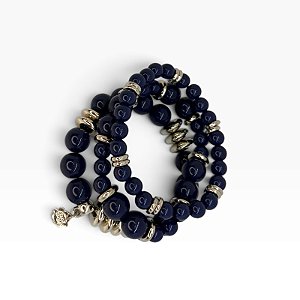 Pulseira 3v. de resinas azul marinho e ABS níquel