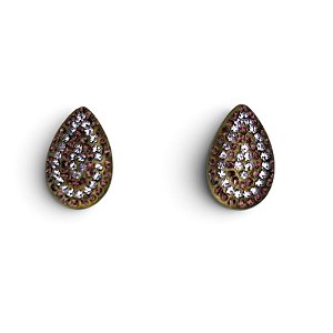 Brinco gota com strass lilás e ametista