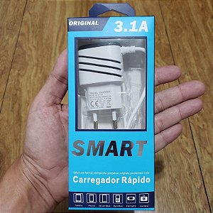 Carregador de Celular Smart Turbo Original Micro USB Tipo-C Rápido 3.1A
