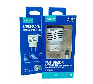Fonte / Carregador Dual USB 3.1A - Inova - CAR-9012  FONTE / CARREGADOR DUAL USB 3.1A - INOVA - CAR-9012