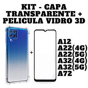 Kit capinha+película  de vidro 3D para Samsung Galaxy A12/A22 (4G)A22(5G)A32(4G)A32(5G)A72