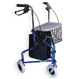 Andador Idoso 3 Rodas, Dobrável Freio E Cesto Suporta 100 Kg
