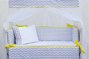Kit Enxoval Mini Berço Chevron Amarelo 08 peças