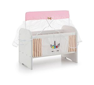 Berço de Boneca Ninar Luxo Unicórnio Rosa- Sonno Baby
