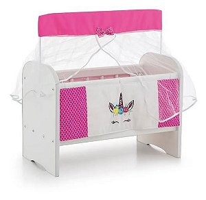Berço de Boneca Ninar Luxo Unicórnio Pink - Sonno Baby