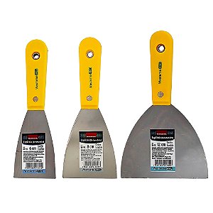 Kit 05 Espátula Aço Cromado Profissional   Nº4 - Nº6 - Nº8 - Nº10 - Nº12 C/ Cabo Plastico