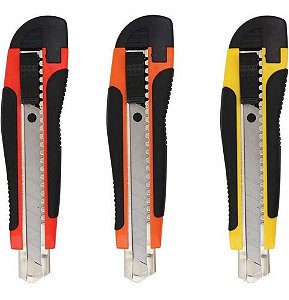 Kit 10 Estilete Emborrachado Largo 18,0mm  Corpo de Aço com 02 Laminas e Trava