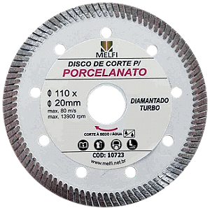 Disco Diamantado Turbo Porcelanato 4 3/8" x 20,0mm Utilizado na Serra Mármore