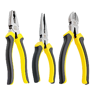Kit 03 Alicates sendo 01 Alicate Universal de 8"/01 Alicate Corte Diagonal 6"/01 Alicate Bico Meia Cana
