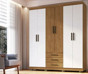 Guarda-Roupa Vitória 1,80 6 Portas 3 Gavetas Canela/Branco