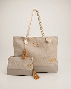 Bolsa e Nécessaire de Praia Personalizada linho c/ Sintético/ESTHER