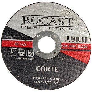 DISCO DE CORTE METAL 4 1/2 115x3,2 mm ROCAST