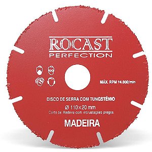 DISCO DE SERRA COM TUNGSTENIO P/MADEIRA 110 X 20 MM ROCAST