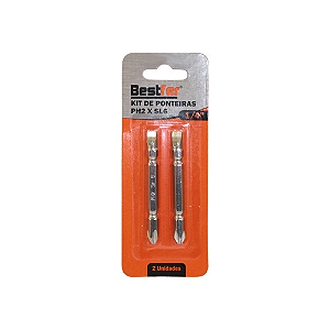 KIT PONTEIRA BITS S2 PH2 X SL6 X 100MM 02 PCS - BESTFER