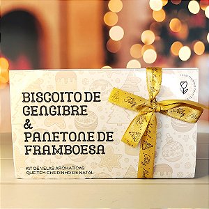 Kit 2 Velas Aromáticas Biscoito de Gengibre e Panetone de Framboesa | Coleção de Natal - Símbolos