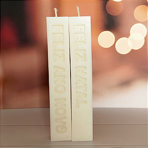 Kit 2 Velas Pilares Decorativas - Feliz Natal e Feliz Ano Novo | Coleção de Natal - Símbolos