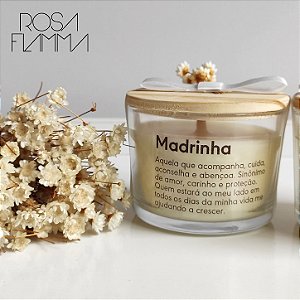 Kit 2 Velas Aromáticas Tampa de Madeira - Madrinha e Padrinho de Batismo