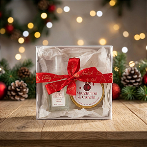 Kit Presente de Natal – Mini Home Spray Alecrim e Mini Vela Mandarina e Canela - Coleção de Natal
