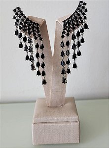 Brinco Earcuff Franjas Gotas Negras