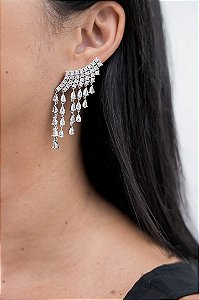 Brinco Earcuff Franjas Gotas Cristal
