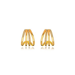 Brinco Ear Hook Linhas Cravejado