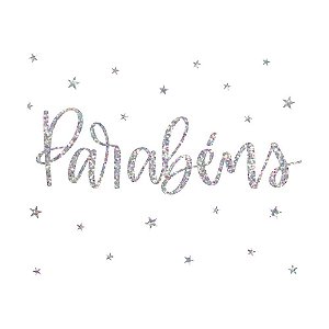 TRANSFER p/ balão LETTERING "PARABÉNS" PRATA GLITTER