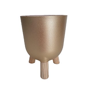 Cachepot Acrilico Brulet Metálico c/ Pés Madeira  16cmx12,5cmX5cm- 1un.
