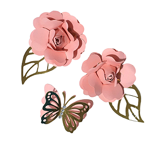 Flores de Papel Scraap Rosa e Borboleta