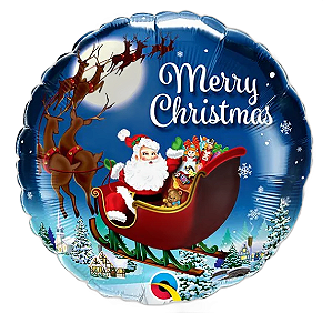 BALÃO METALIZADO 18" REDONDO MARRY CHRISTMAS AZUL