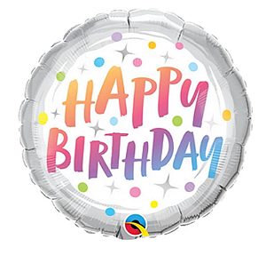 BALÃO METALIZADO 18" REDONDO HAPPY BIRTHDAY PONTOS COLORIDOS 46CM