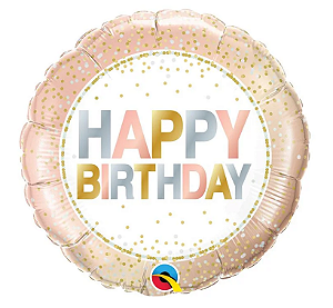 BALÃO METALIZADO 18" REDONDO HAPPY BIRTHDAY ROSE GOLD 46CM